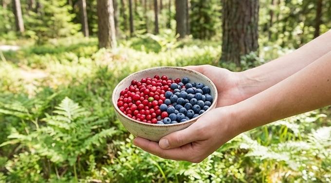 Plocka bär i naturen